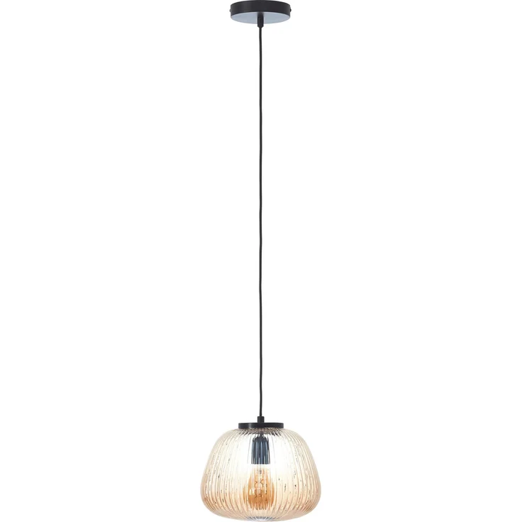 Brilliant Kaizen Pendelleuchte 25cm, amber-bernstein/schwarz matt, E27, höhenverstellbar, Retro-Design