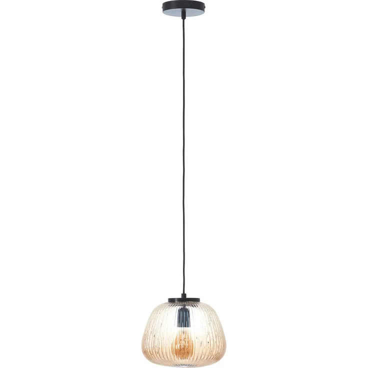 Brilliant Kaizen Pendelleuchte 25cm, amber-bernstein/schwarz matt, E27, höhenverstellbar, Retro-Design