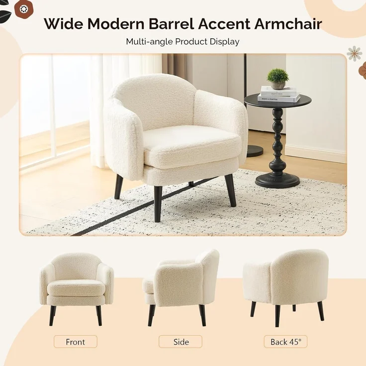 Sessel Cocktailsessel Loungesessel Clubsessel 113kg Teddy-stoff Weiß – Bild 7