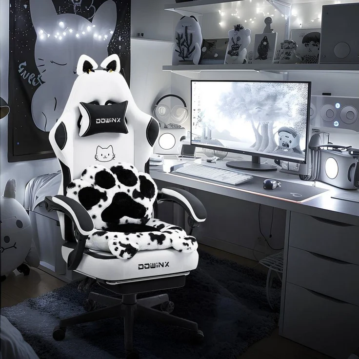 Dowinx Gaming-Stuhl Niedlich mit Katzenohren, Pfoten-Lendenkissen und Sitzkissen, (Packung), Ergonomischer Computerstuhl mit Fußstütze, PC-Spiele-Stuhl für Mädchen – Bild 5