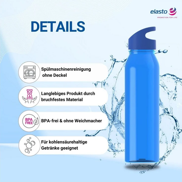 elasto Thermoflasche Wasserflasche Active "Wave" 650ml für Sportflasche – Bild 2