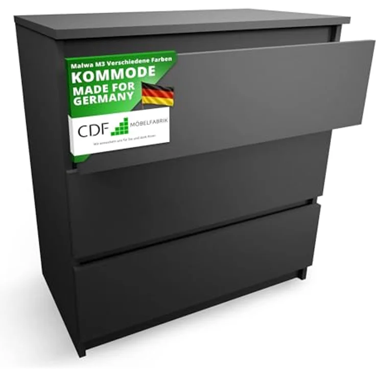CDF Kommode mit Schublade Schwarz Schrank Schubladenschrank 3 Schubladen Malm Kommode viel Stauraum Geeignet für Wohnzimmer Schlafzimmer Komodenschrank Organizer Kleidung 40T x 70B x 75H cm – Bild 2