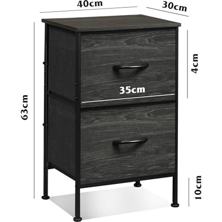 WLIVE Kommode, 2 kommode mit schubladen,Stoffschubladen mit Auszügen,für Schlafzimmer, Flur,Wohnzimmer, Kinderzimmer, mit stabilem Stahlrahmen und Holzpaneelen, Schwarz – Bild 4