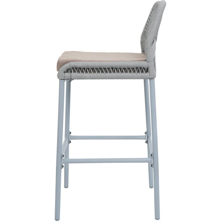 Mendler Rope-Barhocker HWC-O21, 2er-Set, Outdoor Sitzpolster Seilgeflecht Metall, Kissen taupe, Hellgrau, 101x45x52 cm – Bild 6