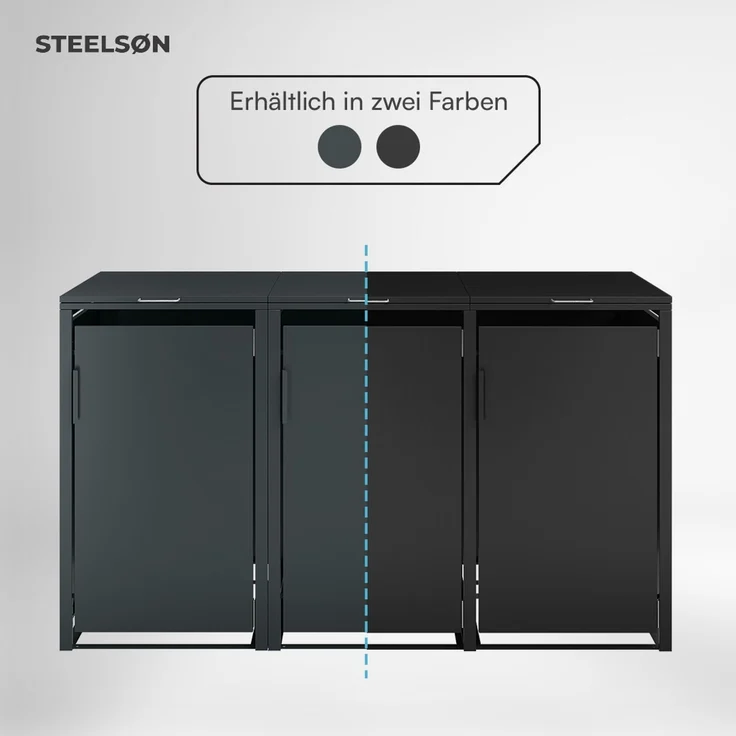 STEELSØN 'Thoria' Mülltonnenbox 3er je 240 Liter, anthrazit, Mülltonnenverkleidung aus Stahl, wetterfest, 116x80x203 cm, Müllbox für 3 Tonnen – Bild 7