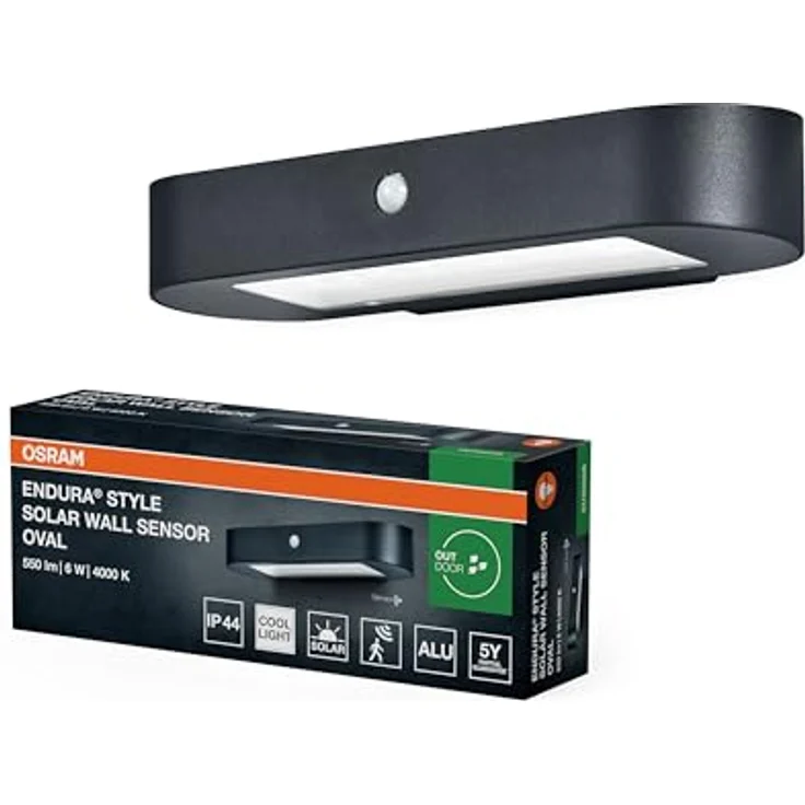 Osram ENDURA Style Oval Solar-Wandleuchte, kaltweißes Licht (4000K), integrierter Sensor, ohne Strom nutzbar, lange Batterielaufzeit: 30 Mal 60 Sekunden im PIR Modus, Schutzklasse IP44, schwarz – Bild 5