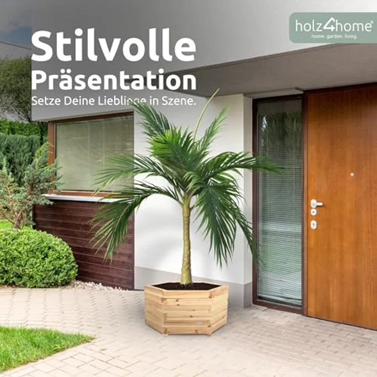 holz4home® Pflanzkübel 6-eckig aus Tannenholz I Outdoor Blumenkübel für Garten Balkon, inkl. Gartenhandschuhe & Vlies – Bild 3
