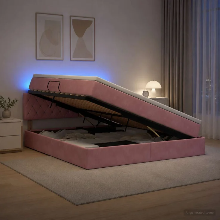 vidaXL LED-Speicherbett mit Matratze Rosa 160 x 200 cm Samt 3459203 – Bild 1