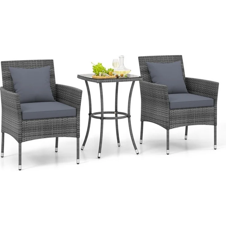 COSTWAY Balkonset, (3-tlg), 2 Personen, Rattan, 2 Sessel & Glastisch, mit Kissen – Bild 5