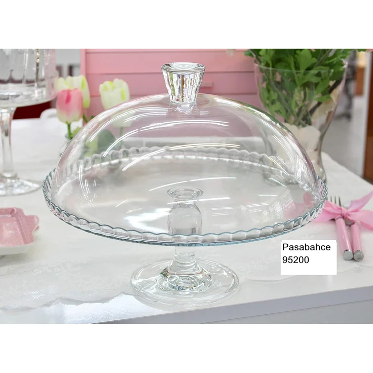 Kuchenteller mit Kuppelfuß, Gebäckserviceständer, breite Glasservierung, Dessert, Cupcake, Kekse mit Deckel, dekorative große Platte mit Stiel und Deckel – Bild 2