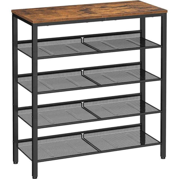 Vasagle Schuhregal 5-stöckig, Holzspanplatte Vintagebraun/Schwarz, 28 x 75 x 93 cm – Bild 1
