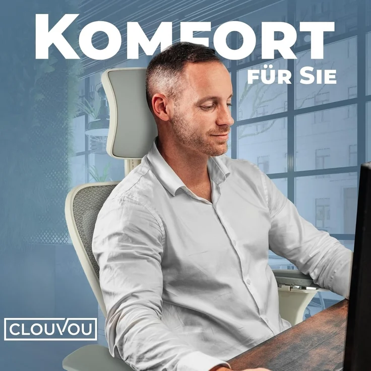 CLOUVOU Bürostuhl ergonomisch, CleverSeat Schreibtischstuhl bis 150 kg - Testsieger (Chefsessel für Arbeitszimmer, 4D Chrom-Metallarmlehne), Blade Wheels, Homeoffice, Gaming Stuhl, Drehstuhl – Bild 8