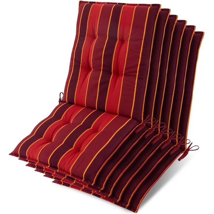 Beautissu Sitzauflage 6er Set Sun-NL Niederlehner Auflage 105x50x8cm Rot-Gestreift, 8cm dick, rutschfest & robust – Befestigungsbänder, UV-Lichtechtheit 5 – Bild 1