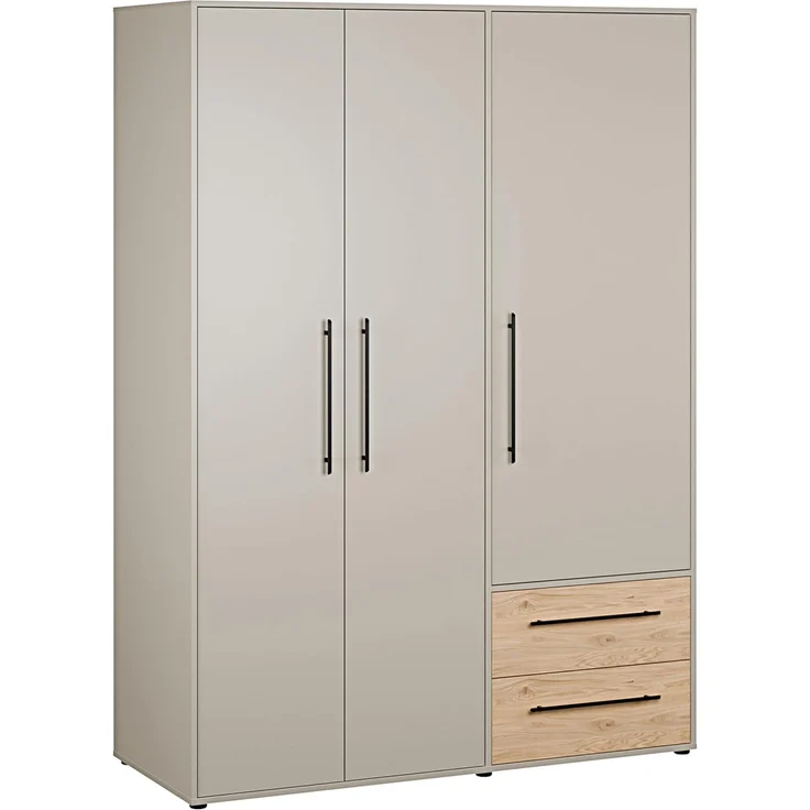 MOKKARIS Drehtürenschrank Taupe Wildeiche 3 Türen 2 Schubkästen Kleiderschrank für Schlafzimmer – Moderner Stauraum in zeitlosem Design. – Bild 1