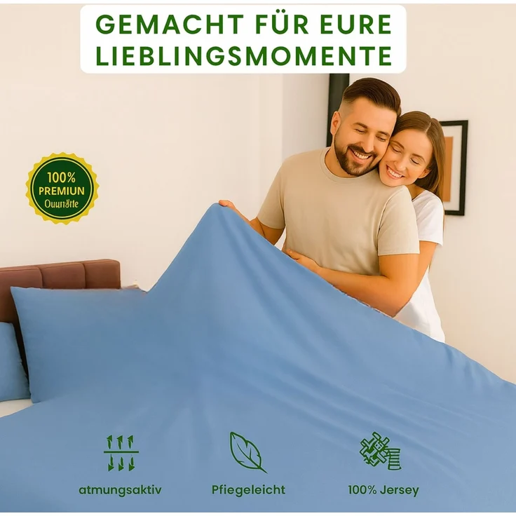 Julido Jersey Bettwäsche 155x220 80x80 Baumwolle Set Druckknopf weich Eisblau – Bild 5