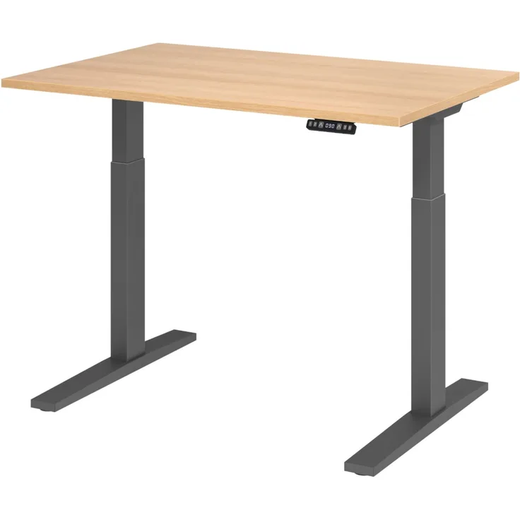 bümö elektrisch höhenverstellbarer Schreibtisch 120x80 cm in Eiche, Gestell graphit - Sitz & Stehschreibtisch mit Memoryfunktion, elektrischer Stehtisch & Gaming Tisch, XMKA-Serie, XMKA12-E-G
