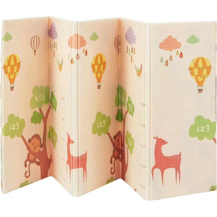 Juskys Kinder Spielmatte Jakob 180x200 cm Tiere - XXL Matte für Babys - Schaumstoff Spielteppich faltbar, soft & wendbar - Boden - Krabbelmatte Beige