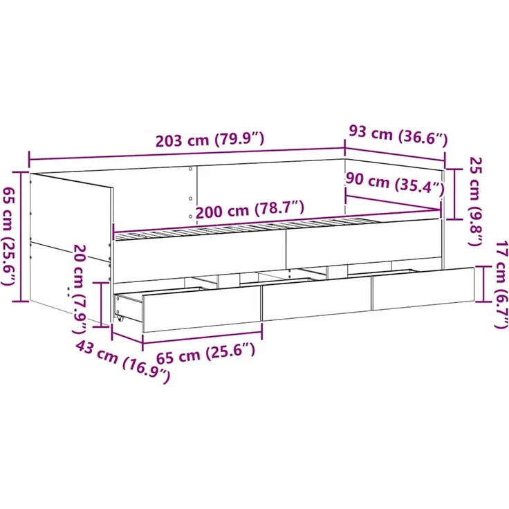 vidaXL Tagesbett mit Kopfteil Artisan-Eiche 90 x 200 cm Holzwerkstoff 3333994 – Bild 12