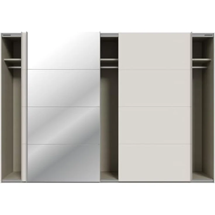 Forte SOPHISTISPACE Kleiderschrank 300, moderner Schwebetürenschrank, 3-türig, Einlegeböden, Kleiderstangen, Spiegel, Holzwerkstoff, Kaschmir|Beige, 299,8 cm breit x 210,5 cm hoch x 62,9 cm tief – Bild 5