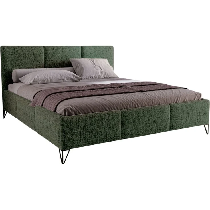 Compleo Polsterbett auf hohen Füße, geflechtartiger Stoff im Retro-Stil, Designerbett – Bild 2