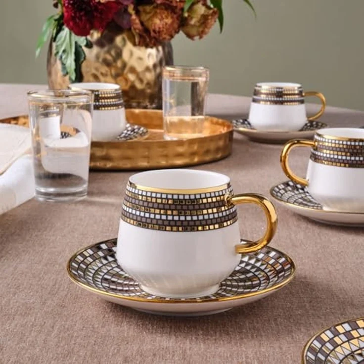 Karaca Kaffeeservice Karaca Belgin 90 ml Kaffeetasse mit Untertasse Set 6 Personen, Braun – Bild 4