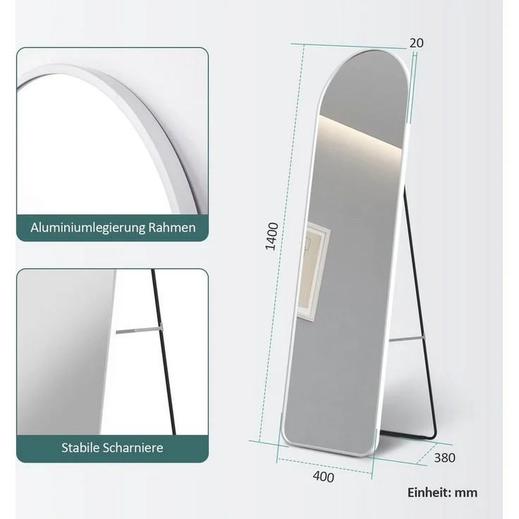 EMKE Standspiegel Bogen Standspiegel Ganzkörperspiegel mit Rahmen aus Aluminiumlegierung, für Wohn-,Schlaf-, Aufenthalt und Ankleidezimmer – Bild 2