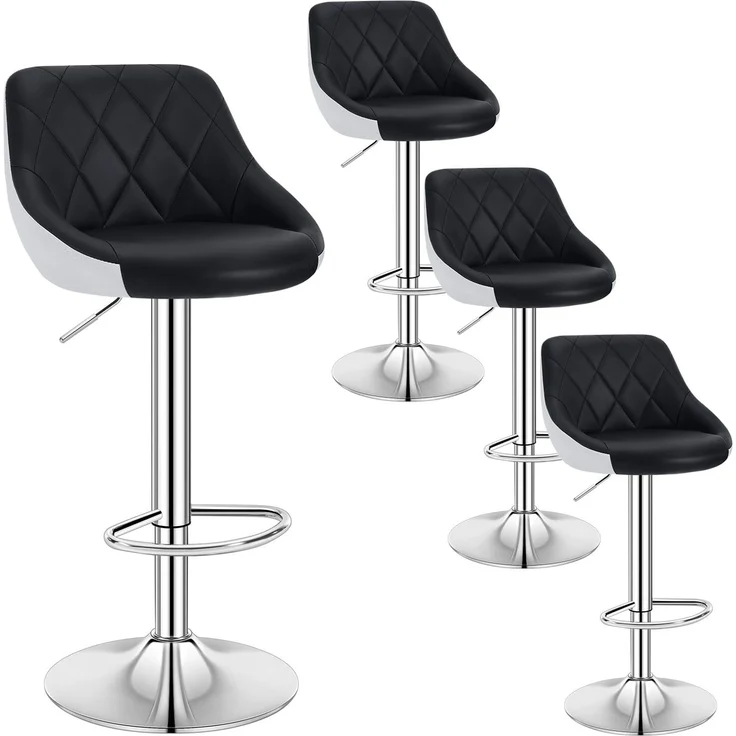 WOLTU Barhocker 4er Set, Barstuhl Höhenverstellbar, PU-Bezug, Schwarz+Weiß | Drehbarer Bar Stool mit Rückenlehne und Fußstütze, rutschfeste Metallfüße, für Küche und Hausbar
