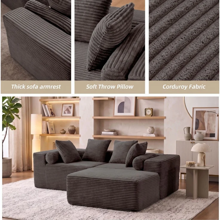 Modulares Ecksofa, 3-teilig mit flexibler Liegefläche, 217x110x60,01 cm, Schwarz – Bild 7