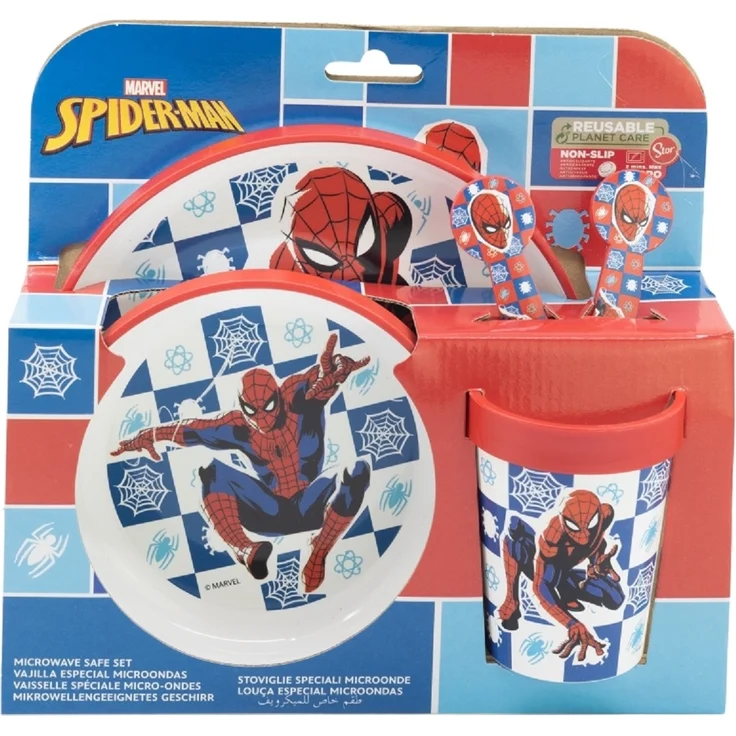 Spiderman Kindergeschirr Set 5 teilig für Mikrowellen mit Anti- Rutsch – Bild 2