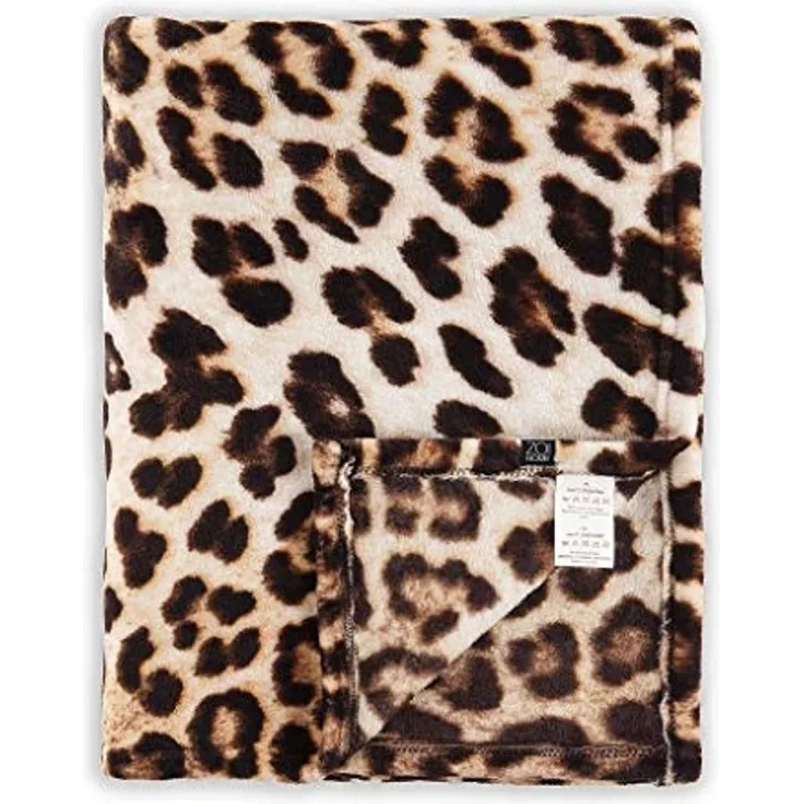 Zo! Home Microfaser-Flausch-Decke Kuscheldecke Plaid 140x200 cm Leopard brown