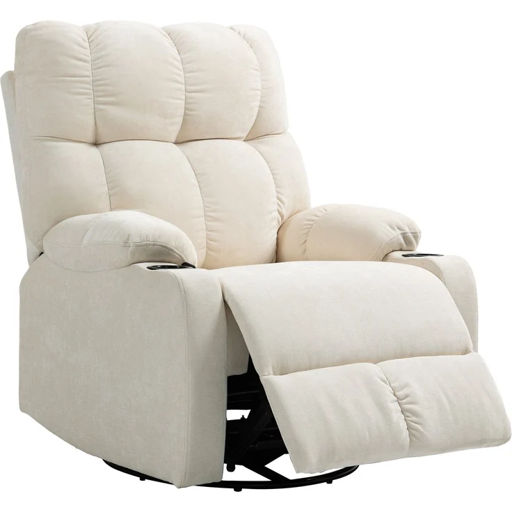 MELAYR, Relaxsessel mit Fußstütze, Liegesessel, drehbar, bis 150 kg, Stahlrahmen, 88x96x108cm, Beige – Bild 2
