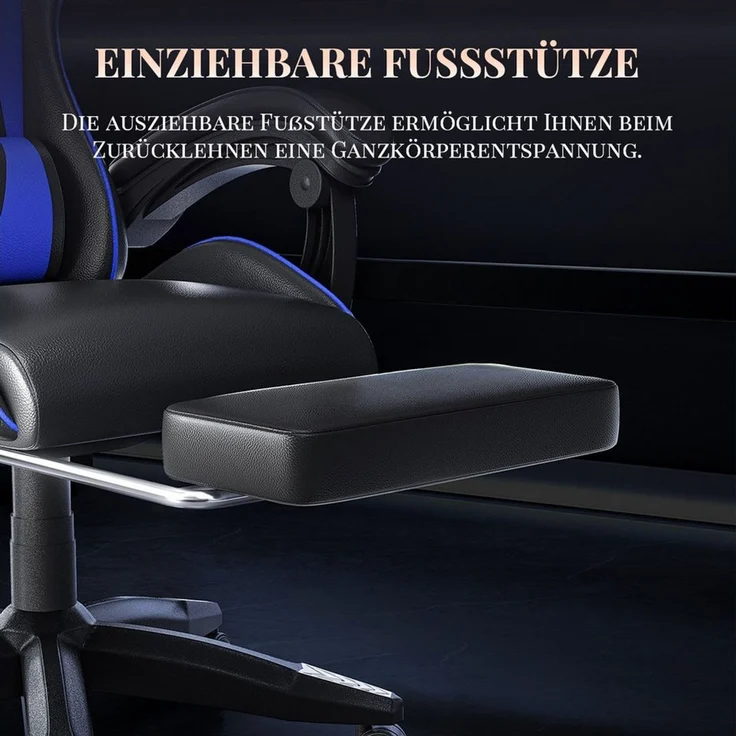 ZAISZE Gaming-Stuhl Schreibtischstuhl, Ergonomischer Bürostuhl mit Massagefunktion (PC Stuhl mit Fußstütze Kopfstütze Lendenkissen), Höhenverstellung Neigung 90°- 135°, für Gaming Arbeit Entspannung – Bild 4