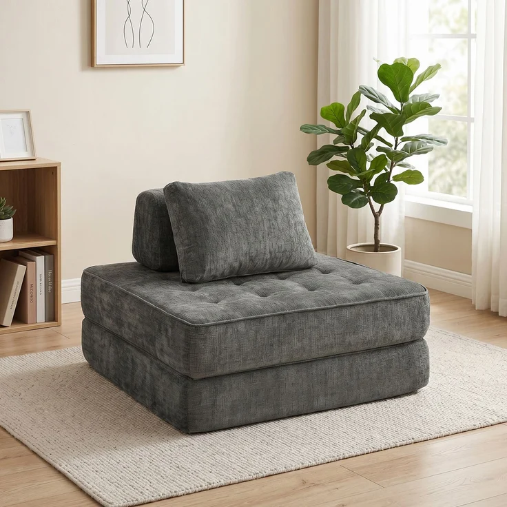 MELAYR, 2-in-1 Boneless Cloud Schlafsessel, 97 x 97 x 70 cm, Grau – Bild 3