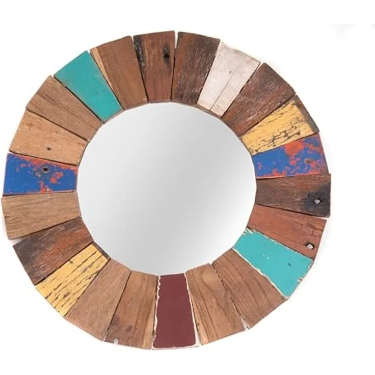 DESIGN DELIGHTS Wandspiegel WANDSPIEGEL "POPPY", 50 cm, Altholz massiv & Holz massivholz, Bunter