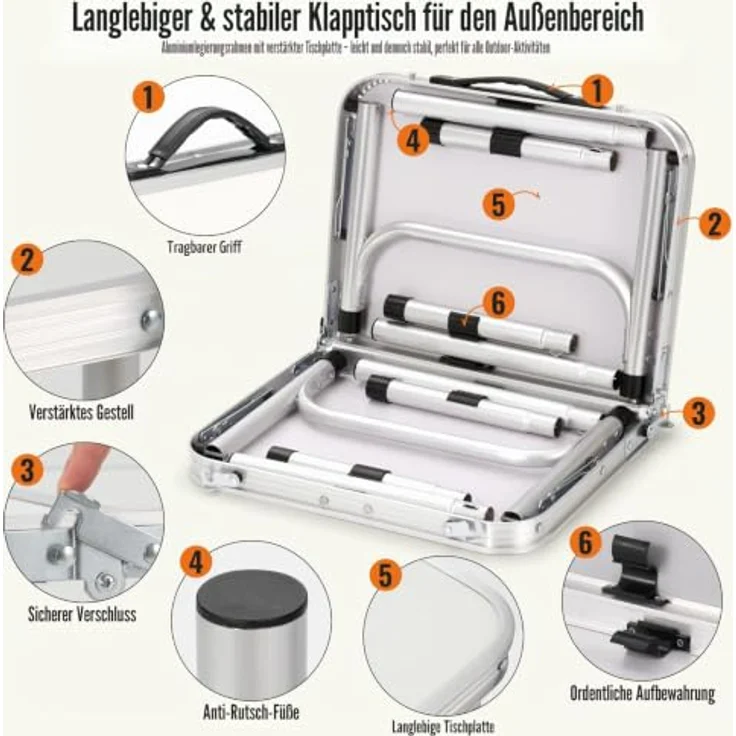 Velway Campingtisch Klappbar Höhenverstellbar 60x40cm – Bild 2