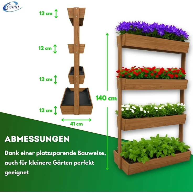 Coemo Vertikalbeet Vera Braun aus Holz Hochbeet 4 Etagen Kästen höhenverstellbar und neigbar – Bild 6