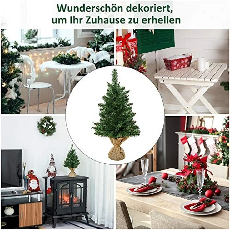 HOMCOM Künstlicher Weihnachtsbaum Mini Weihnachtsbaum mit künstlichem Schnee, mit Zementständer, Kunsttanne, 44 x 60 cm (BxH), grün – Bild 3