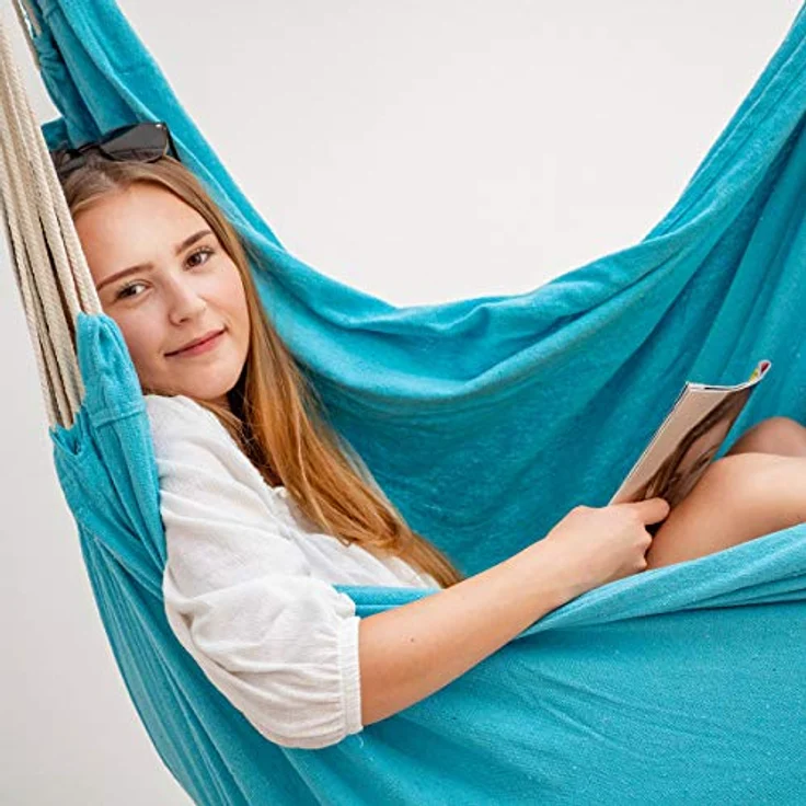 AMANKA XXL-Hängesessel 185 x 130 cm, bis 150 kg belastbar, hautfreundlicher Baumwollstoff, türkis – Bild 8