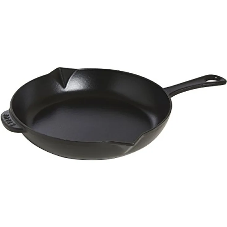 STAUB Bratpfanne aus Gusseisen, 26 cm, mit Ausgießer, für alle Herdarten geeignet, Schwarz