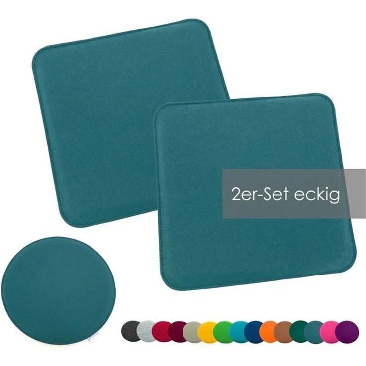 heimtexland ® Sitzkissen Set Filz Stuhlkissen Stuhlauflage Filzkissen Stuhl Polster Kissen Typ631 2er Set 35 x 35 cm Eckig Petrol – Bild 4