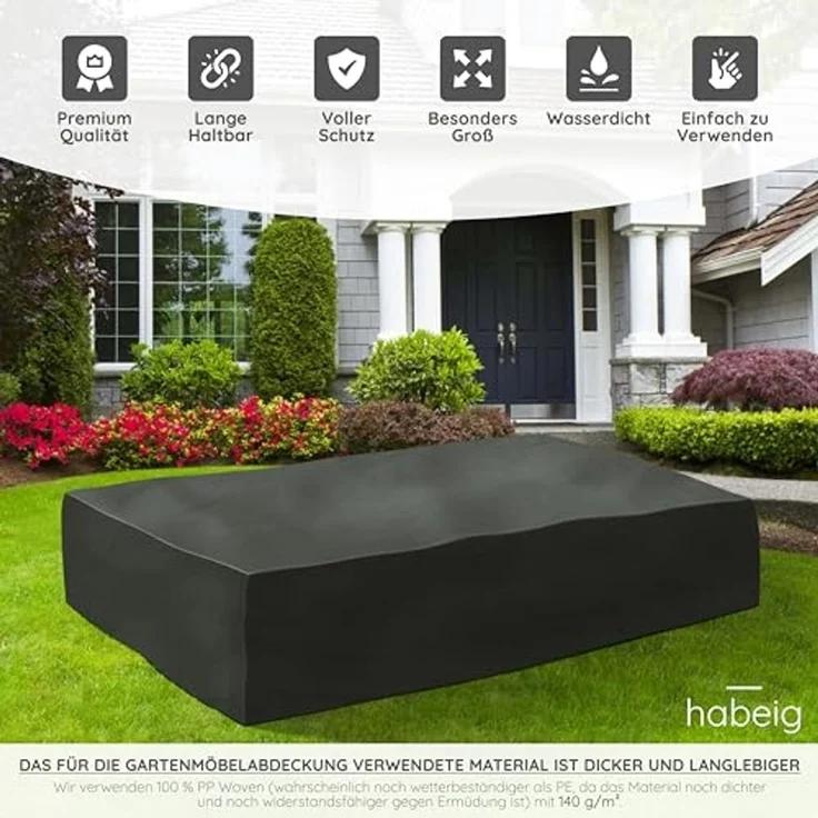 habeig Gartenmöbel-Schutzhülle XXL Schutzhülle Gartenmöbel 300x250x80cm 140g/m² PP Woven Sitzgruppe, 100% Wasserdicht – Bild 2