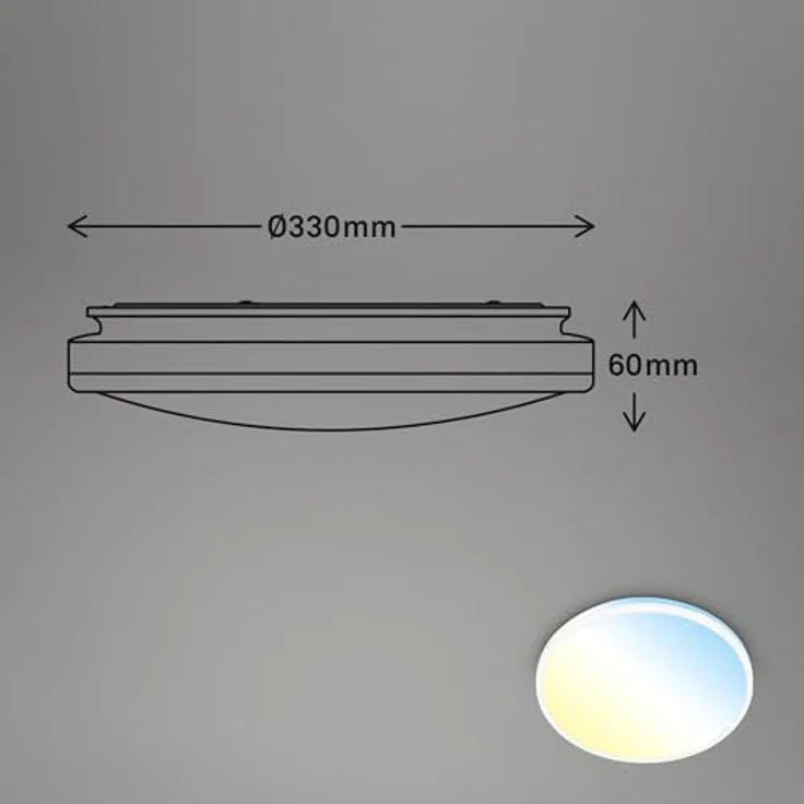 BRILONER - LED Deckenlampe mit Fernbedienung, warmweiß bis kaltweiß, stufenlos dimmbar, LED Lampe, LED Deckenleuchte, Wohnzimmerlampe, Küchenlampe, Deckenbeleuchtung, 33x6 cm, Weiß – Bild 8