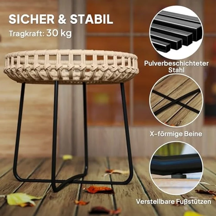 Outsunny Beistelltisch mit X-Beine, verstellbare Fußpads (rund wetterfest Gartentisch, 2-St, 2er Set Balkontisch aus Polyrattan), Ø60,41 cm für Garten, Balkon, Braun – Bild 6