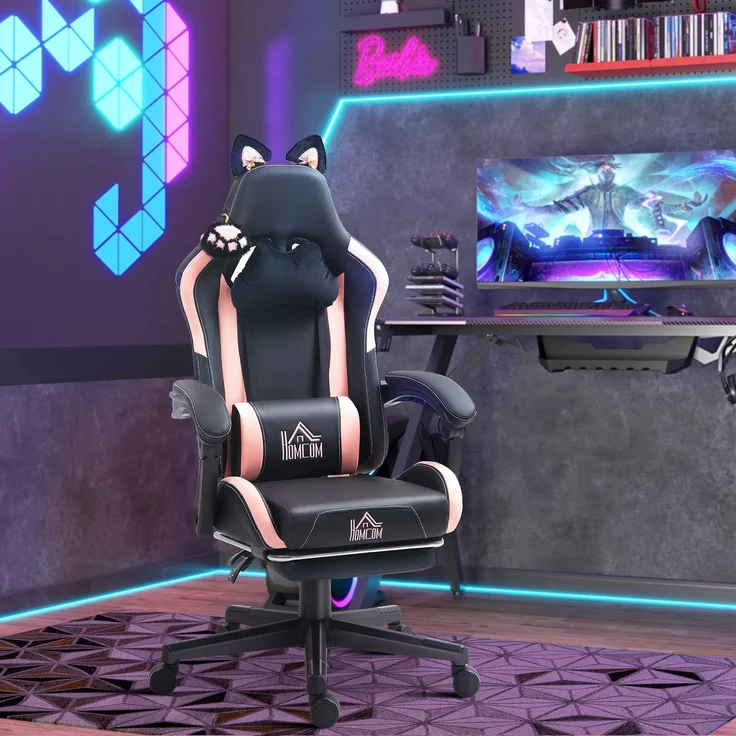 MELAYR, Liegender Gamer-Stuhl mit höhenverstellbarer, einziehbarer Fußstütze, 65 x 62 x 124 cm, Schwarz – Bild 4