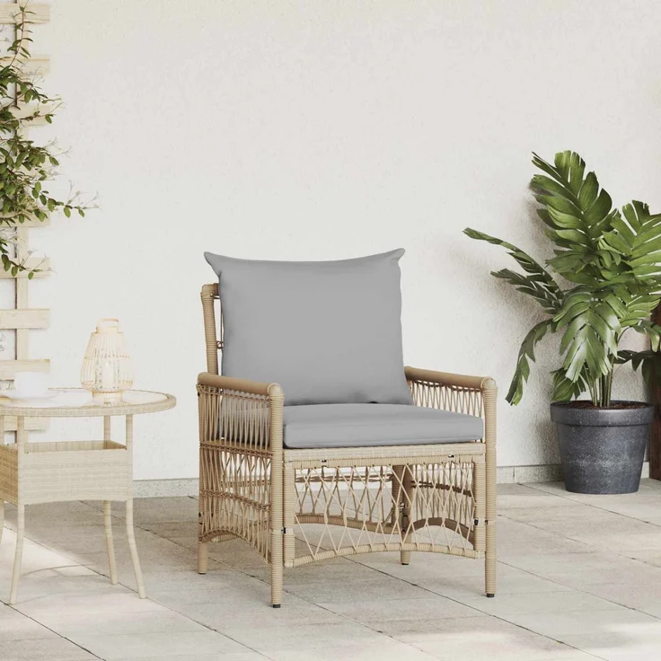 vidaXL Gartenstuhl mit Kissen Beige 73 x 61 x 77 cm Poly-Rattan 42006220 – Bild 1