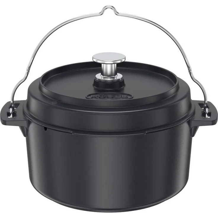 RÖSLE VARIO Dutch Oven, Hochwertiger Dutch Oven aus emailliertem Gusseisen, Deckel als Pfanne einsetzbar, mit Tragebügel, 5,5 l, 36 x 30 x 22,5 cm, Schwarz – Bild 1