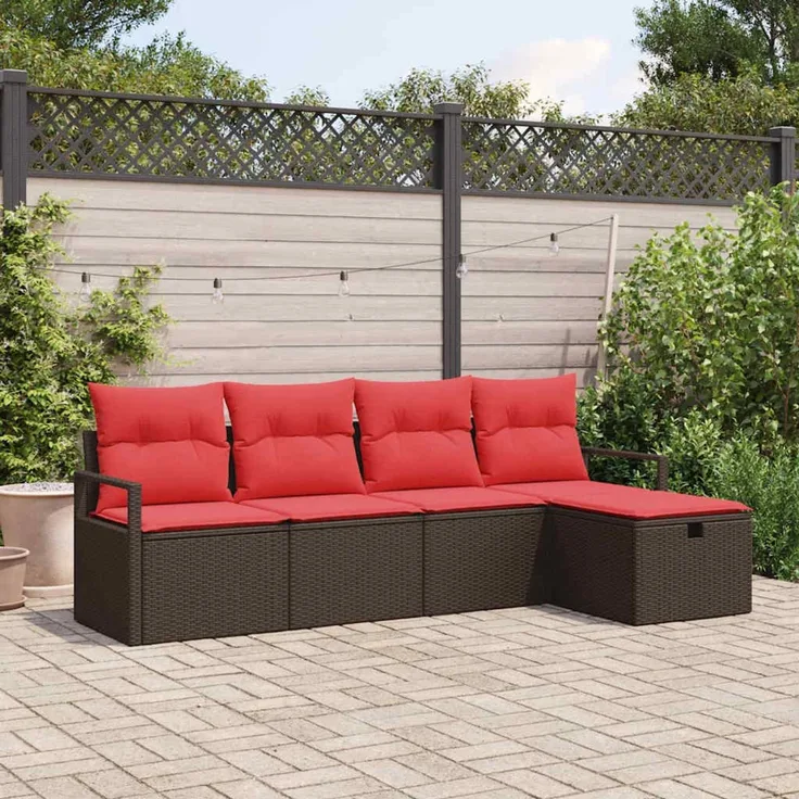 vidaXL Sofa Set 5 stk. Braun und Rot Poly-Rattan 3359163