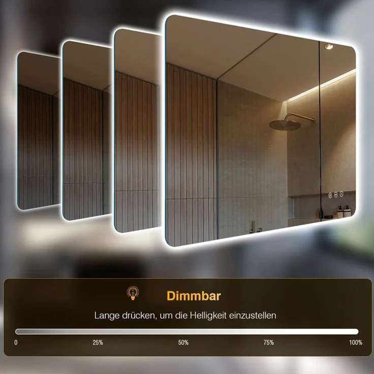 Pesenxan LED Badspiegel 80x60 cm, Badezimmerspiegel mit 3 Lichtfarben, dimmbar, Touch-Schalter & Antibeschlag, IP44, rahmenloses Design, für Badezimmer, Silber – Bild 8