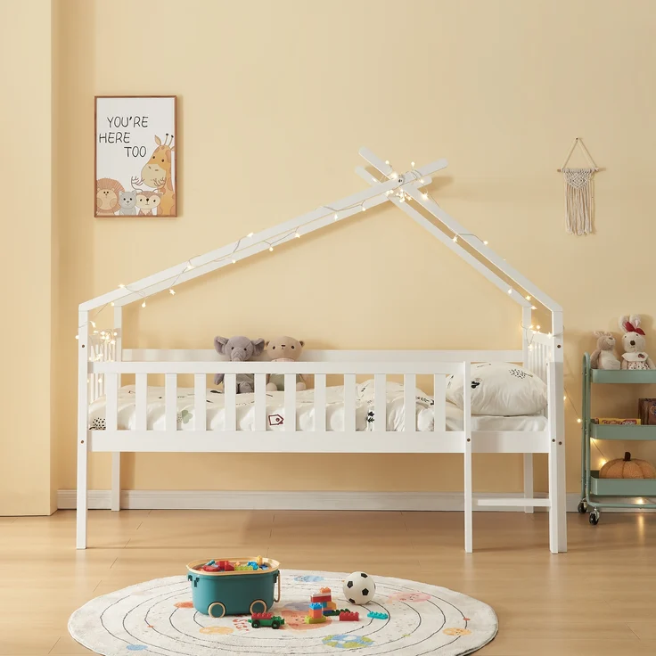 Hausbett Sotkamo 90x200cm mit Rausfallschutz Kiefernholz Weiß [en. casa] – Bild 2