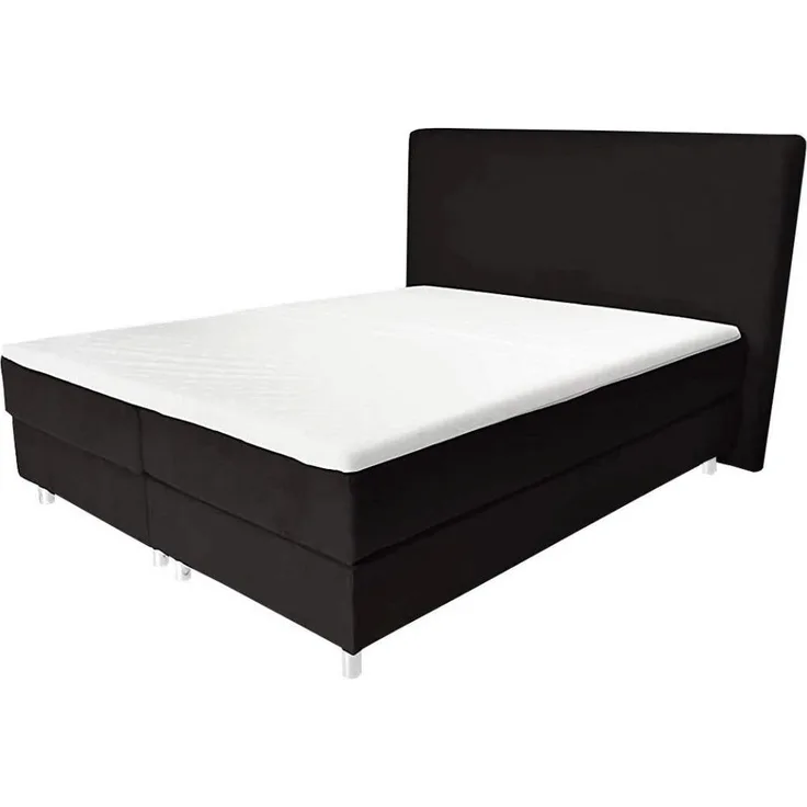 Best For Home Boxbett Amelia, Schwarz, Textil, 200x200 cm, Boxspringbett mit 20 cm Höhe für optimalen Schlafkomfort